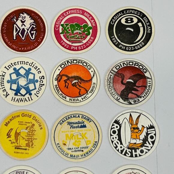 Lot of 21 Hawaii Milk Caps Pogs Vintage 90s Hawaiian Advertising Game 1993 - Picture 4 of 6
